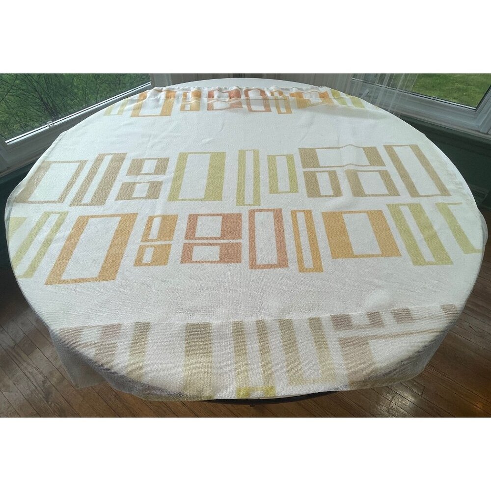 Vintage 70s curtain, geometric orange brown, pleated or rod pocket, for 1 panel